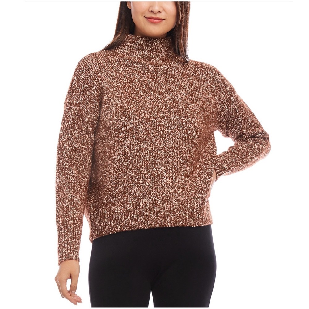 Karen Kane Mock Neck Marled Knit Sweater‎ Cognac Size Large